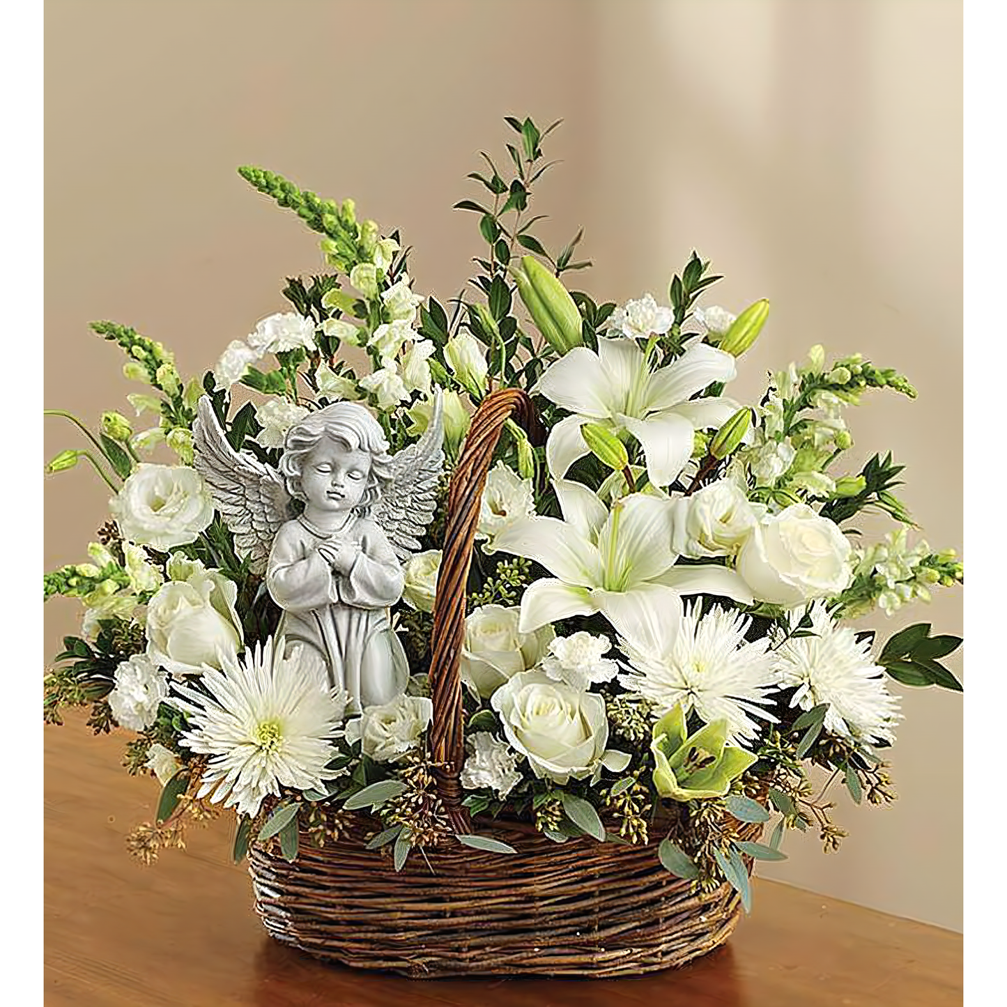 NYC Flower Delivery - Heavenly Angel All White Basket - Funeral > Baskets