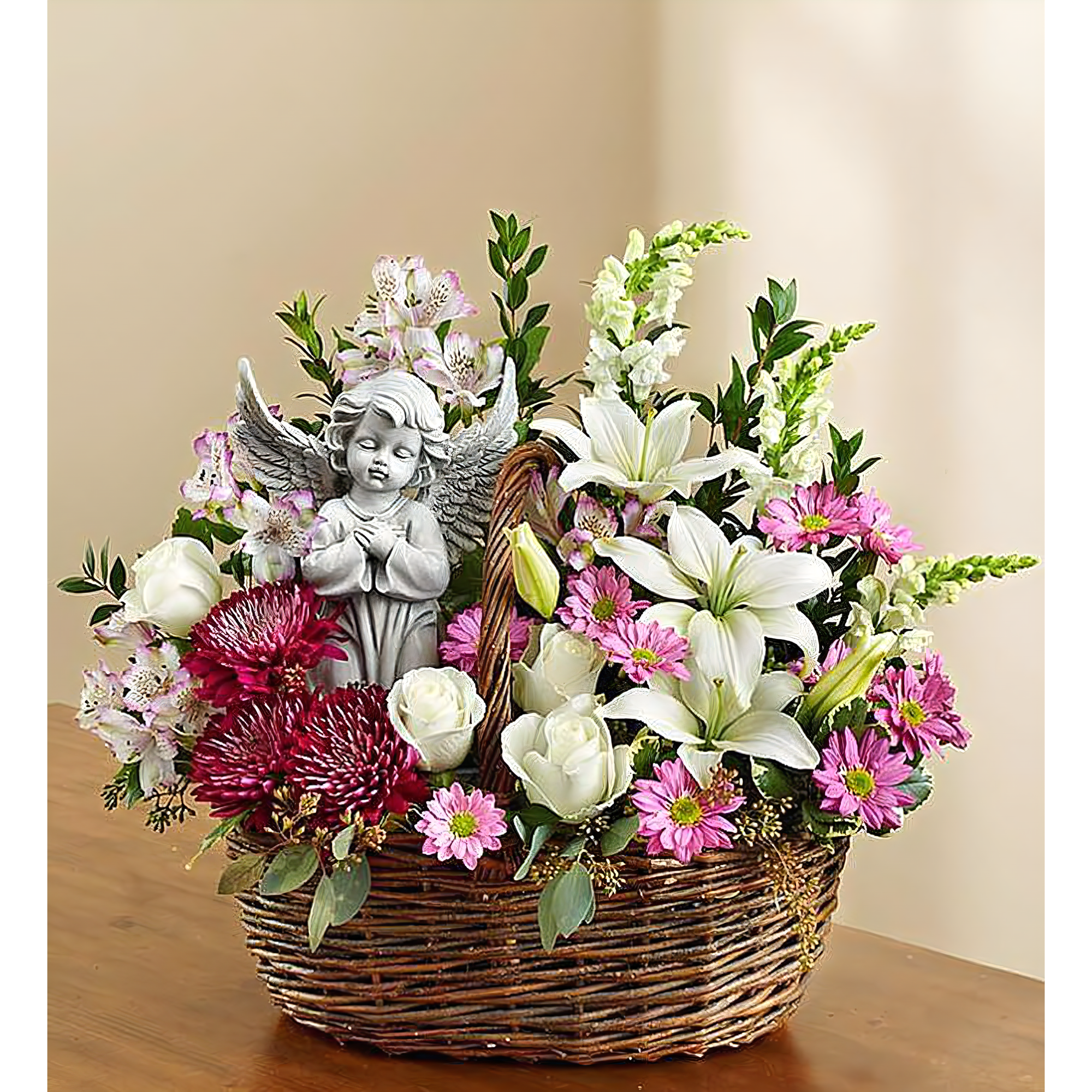 NYC Flower Delivery - Heavenly Angel Lavender and White Basket - Funeral > Baskets