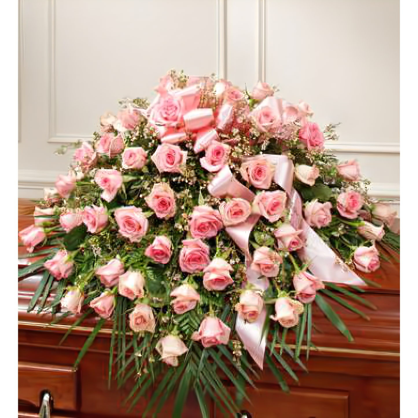 NYC Flower Delivery - Cherished Memories Rose Half Casket Cover - Pink - Funeral > Casket Sprays