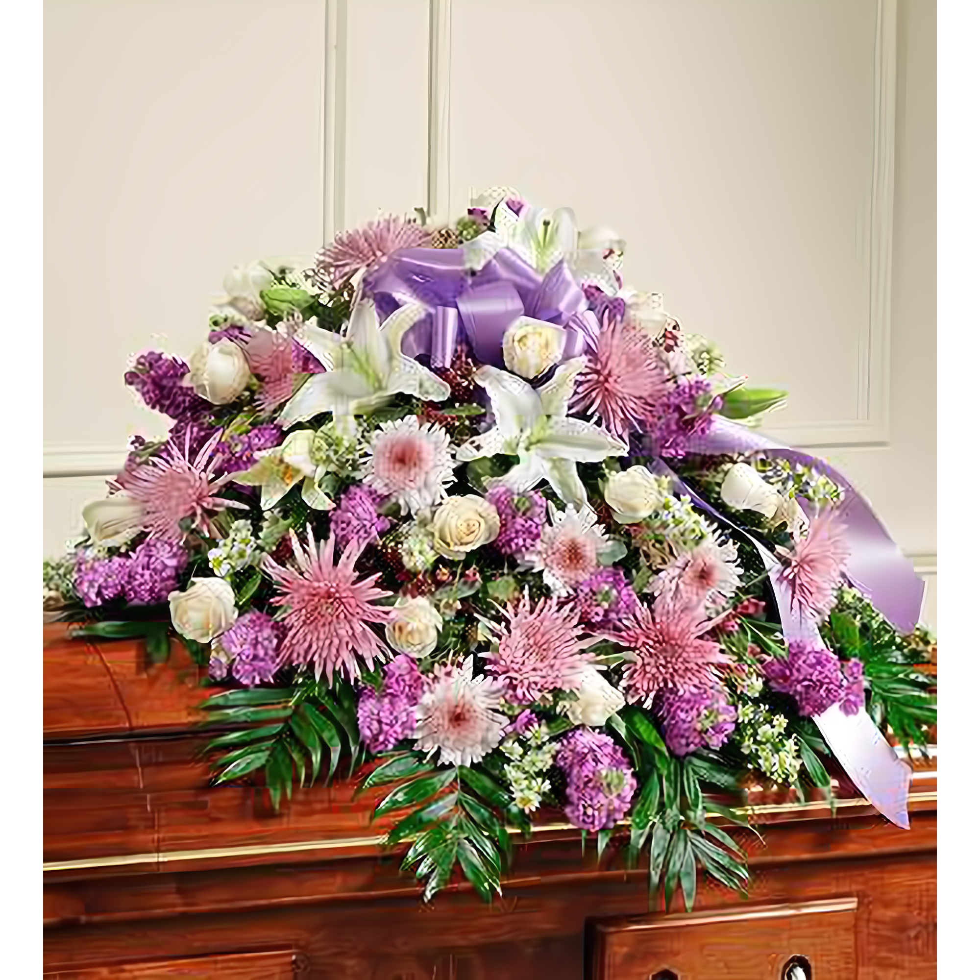 NYC Flower Delivery - Cherished Memories Lavender Half Casket Cover - Funeral > Casket Sprays
