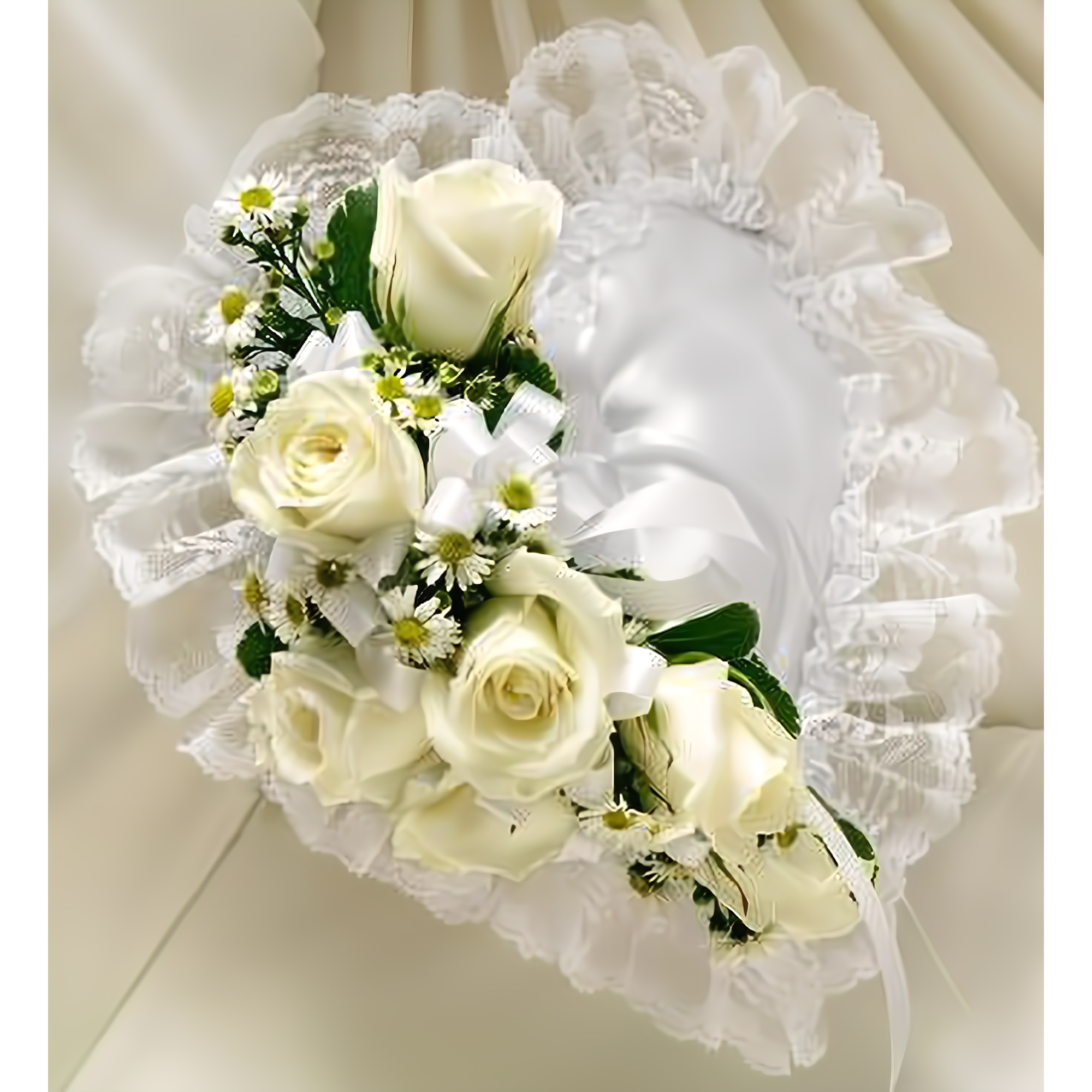 NYC Flower Delivery - White Satin Heart Casket Pillow - Funeral > Casket Sprays