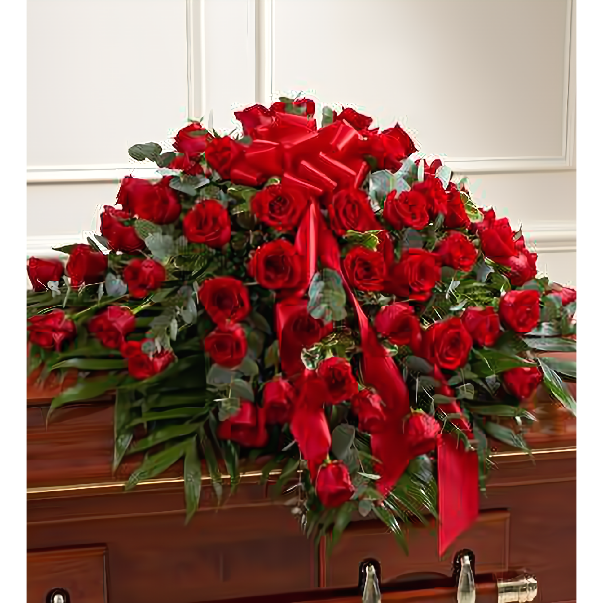 NYC Flower Delivery - Cherished Memories Red Rose Half Casket Cover - Funeral > Casket Sprays