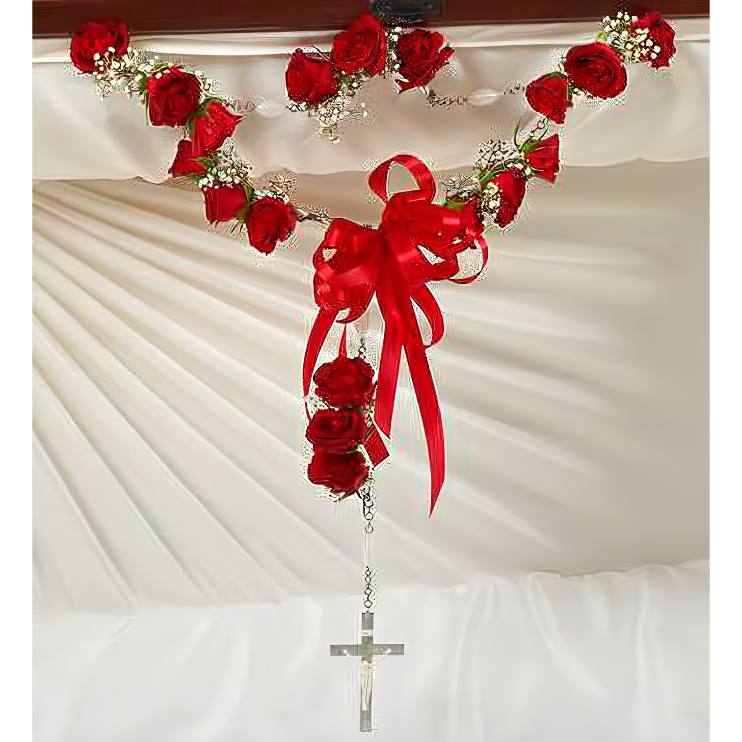 NYC Flower Delivery - Small Rosary with Red Spray Roses - Funeral > Casket Sprays