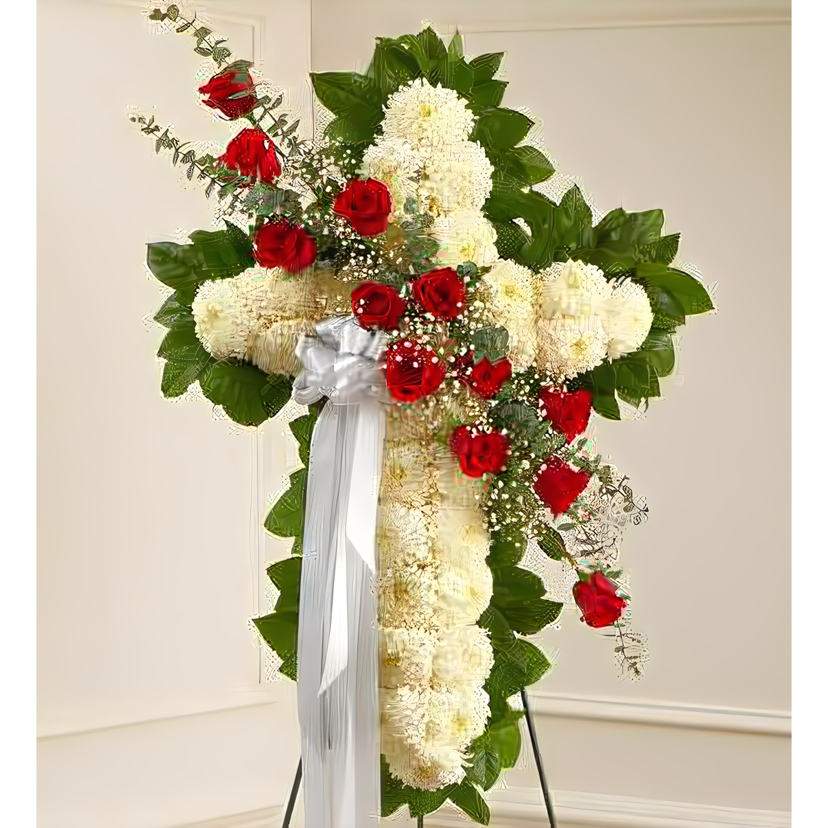 NYC Flower Delivery - Peace and Prayers Standing Cross - Red - Funeral &gt; Crosses