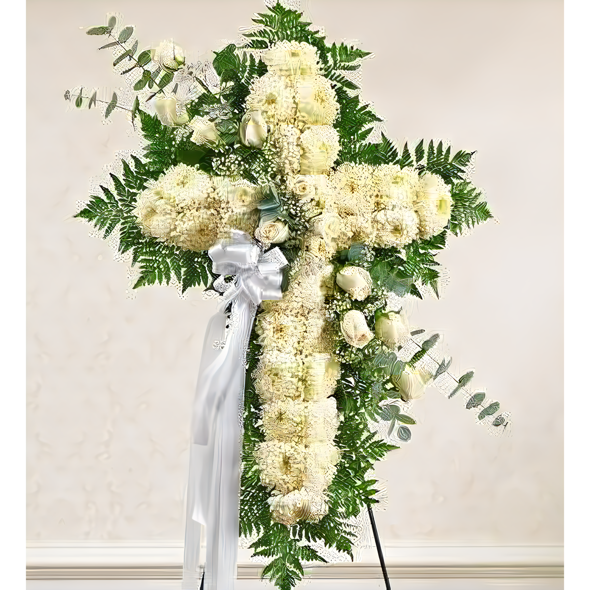 NYC Flower Delivery - Peace and Prayers Standing Cross - White - Funeral &gt; Crosses