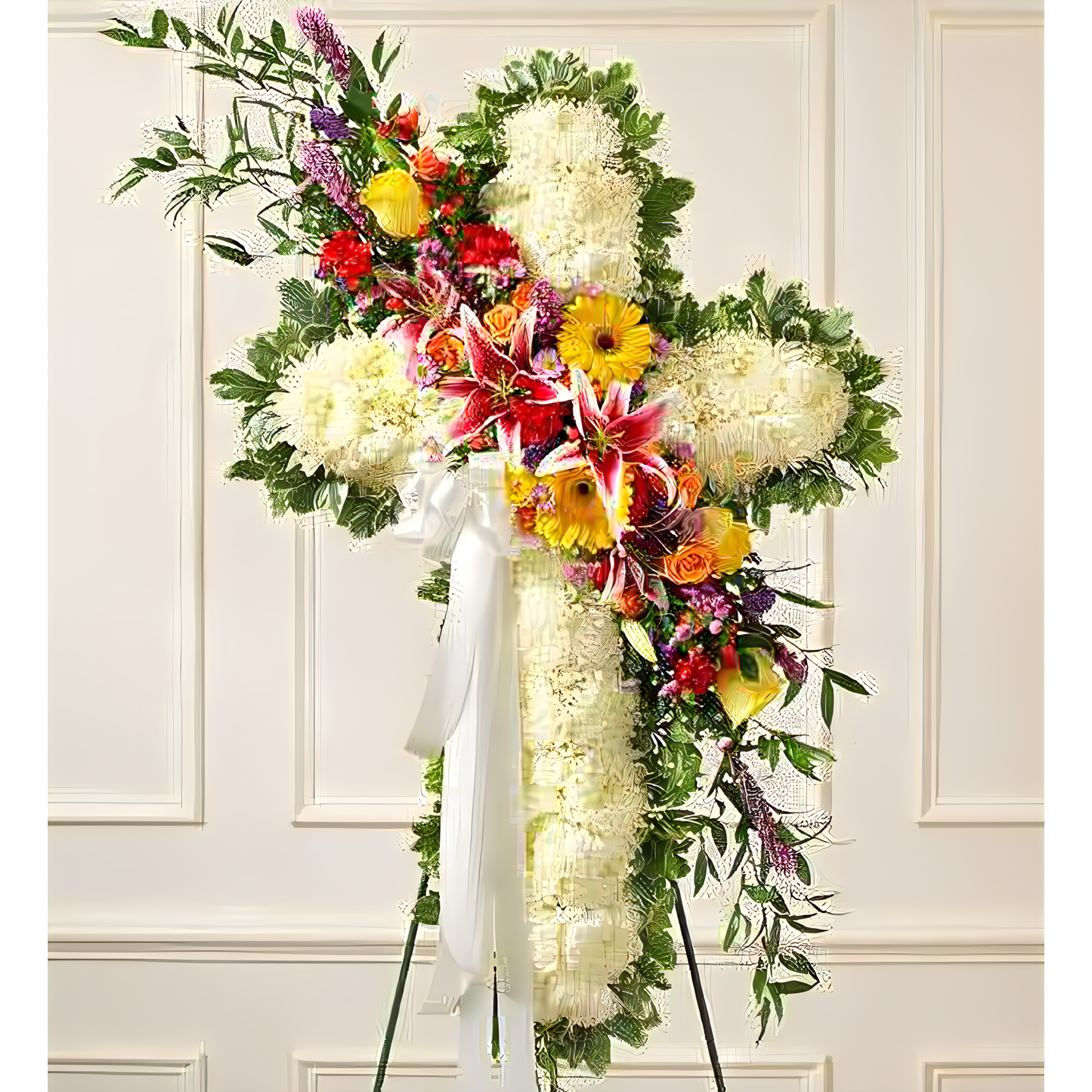 NYC Flower Delivery - Peace and Prayers Standing Cross & Bright - Funeral > Crosses