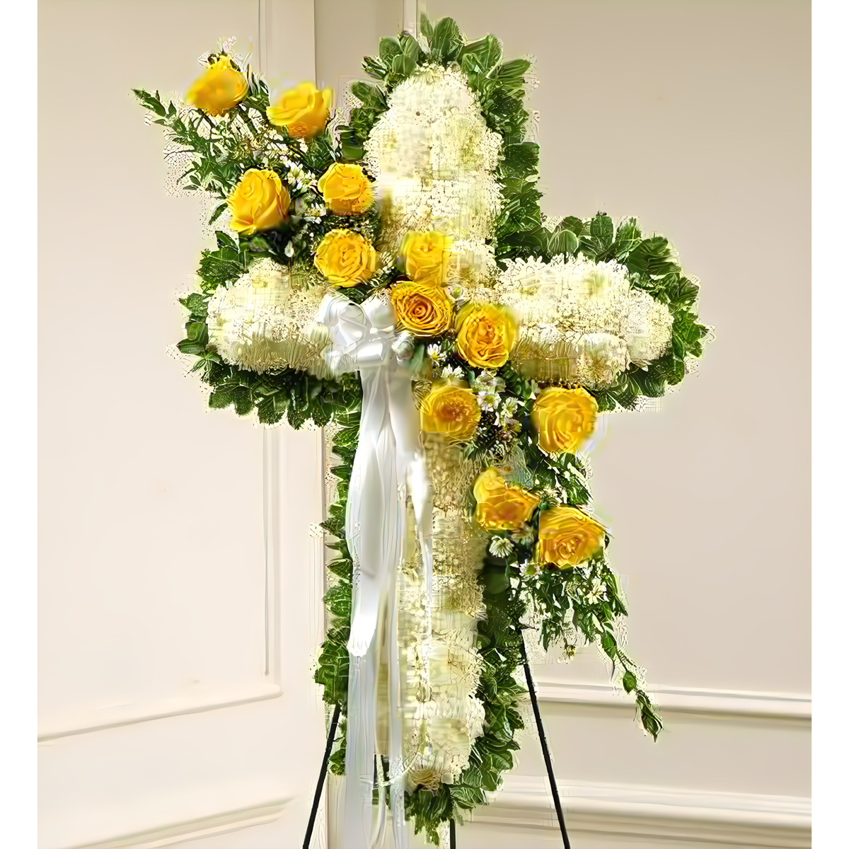 NYC Flower Delivery - Peace and Prayers Standing Cross - Yellow - Funeral &gt; Crosses