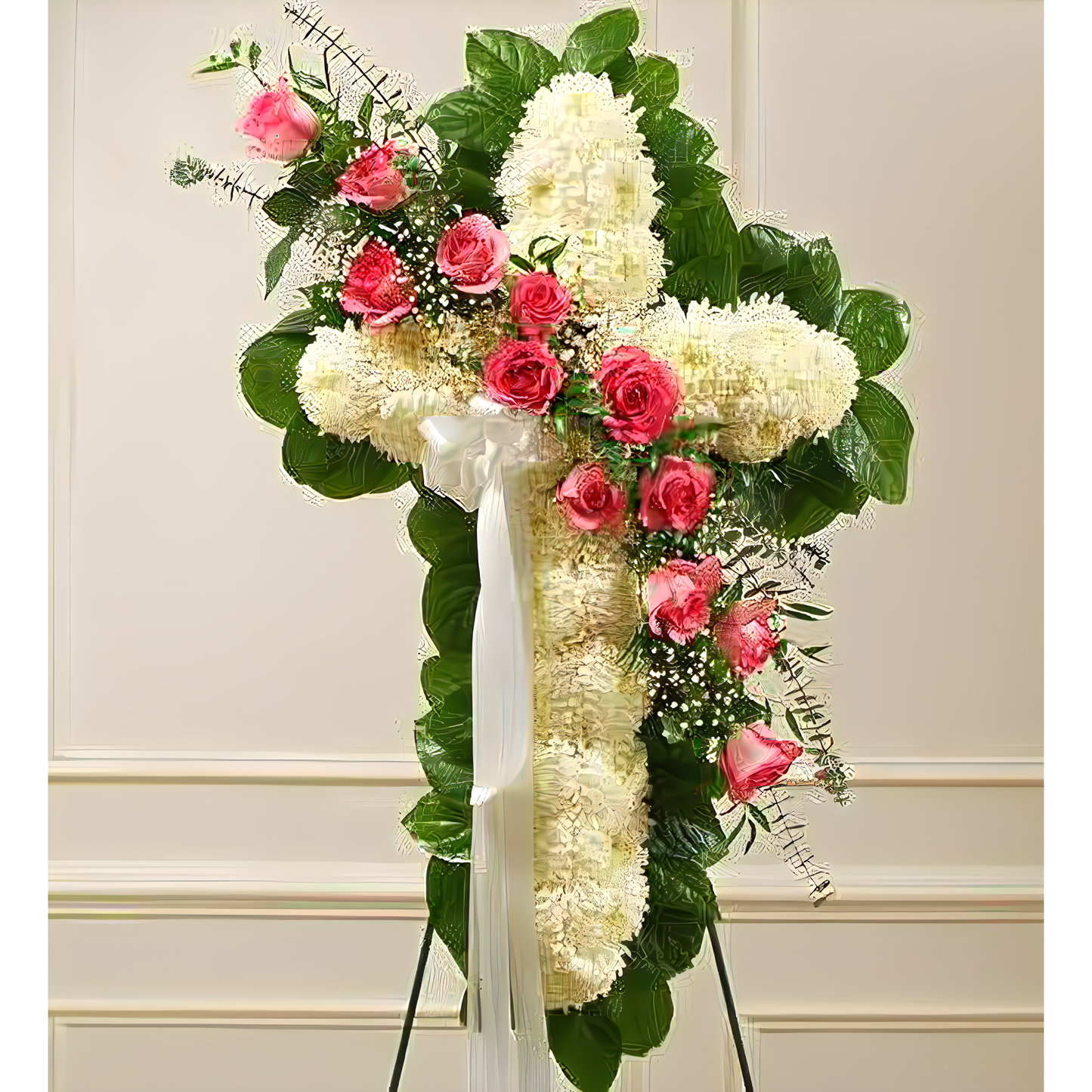NYC Flower Delivery - Peace and Prayers Standing Cross - Pink - Funeral > Crosses