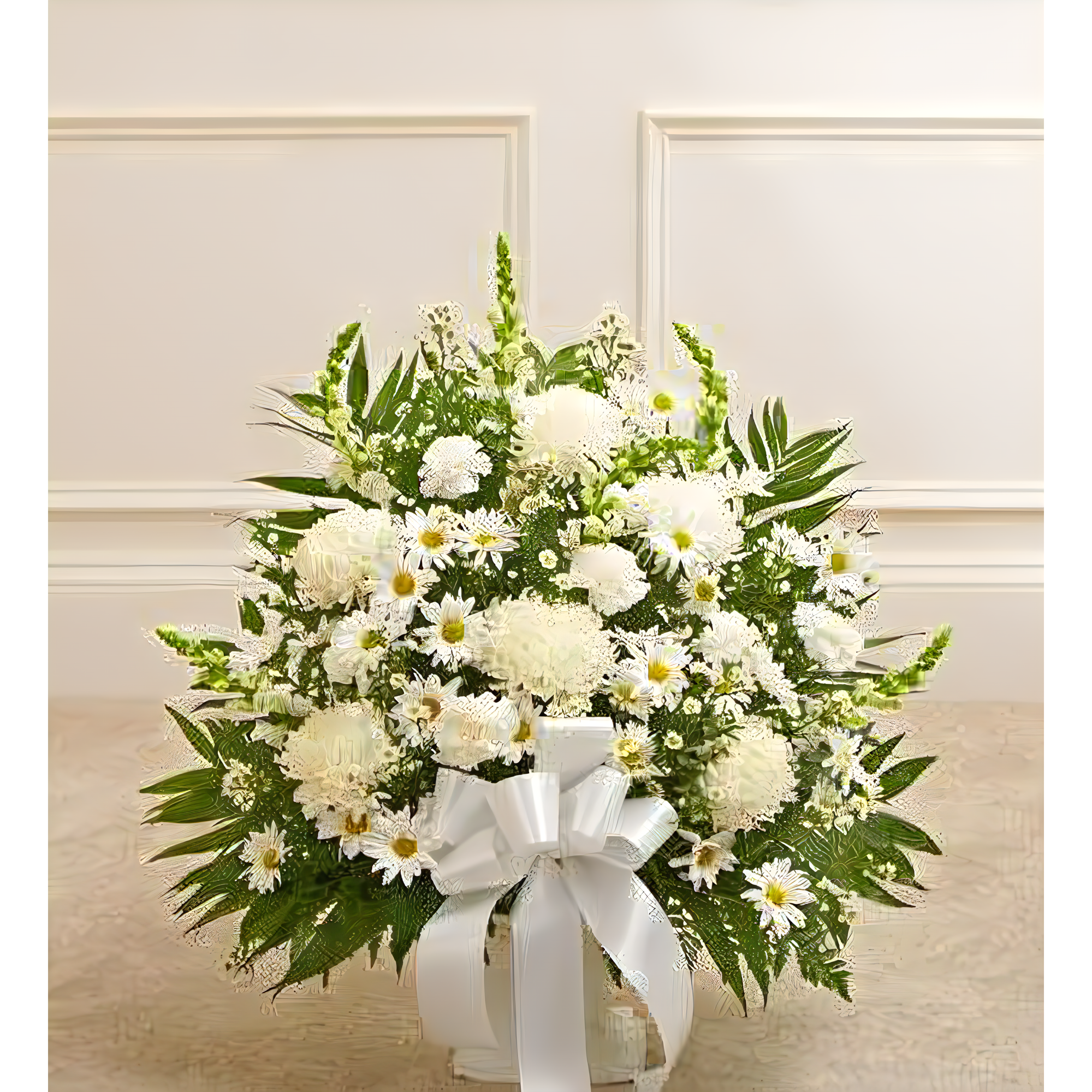 NYC Flower Delivery - Heartfelt Tribute White Floor Basket Arrangement - Funeral > For the Service