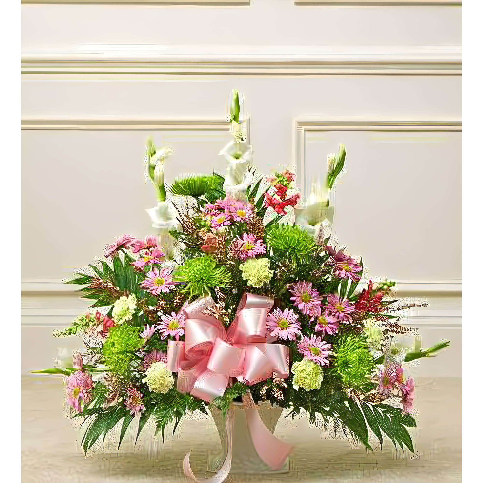 NYC Flower Delivery - Heartfelt Tribute Pastel Floor Basket Arrangement - Funeral > For the Service