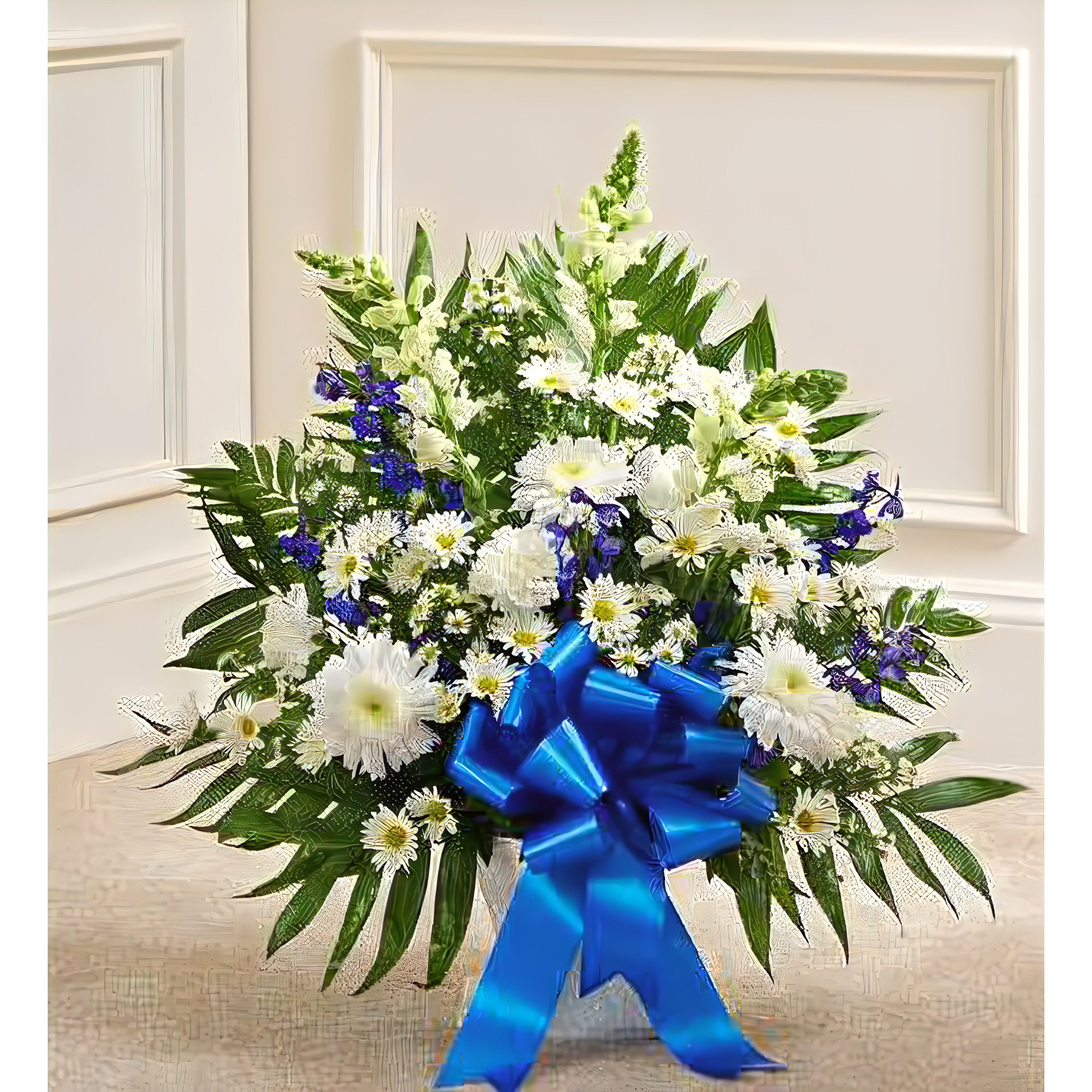 NYC Flower Delivery - Tribute Blue & White Floor Basket Arrangement - Funeral > For the Service