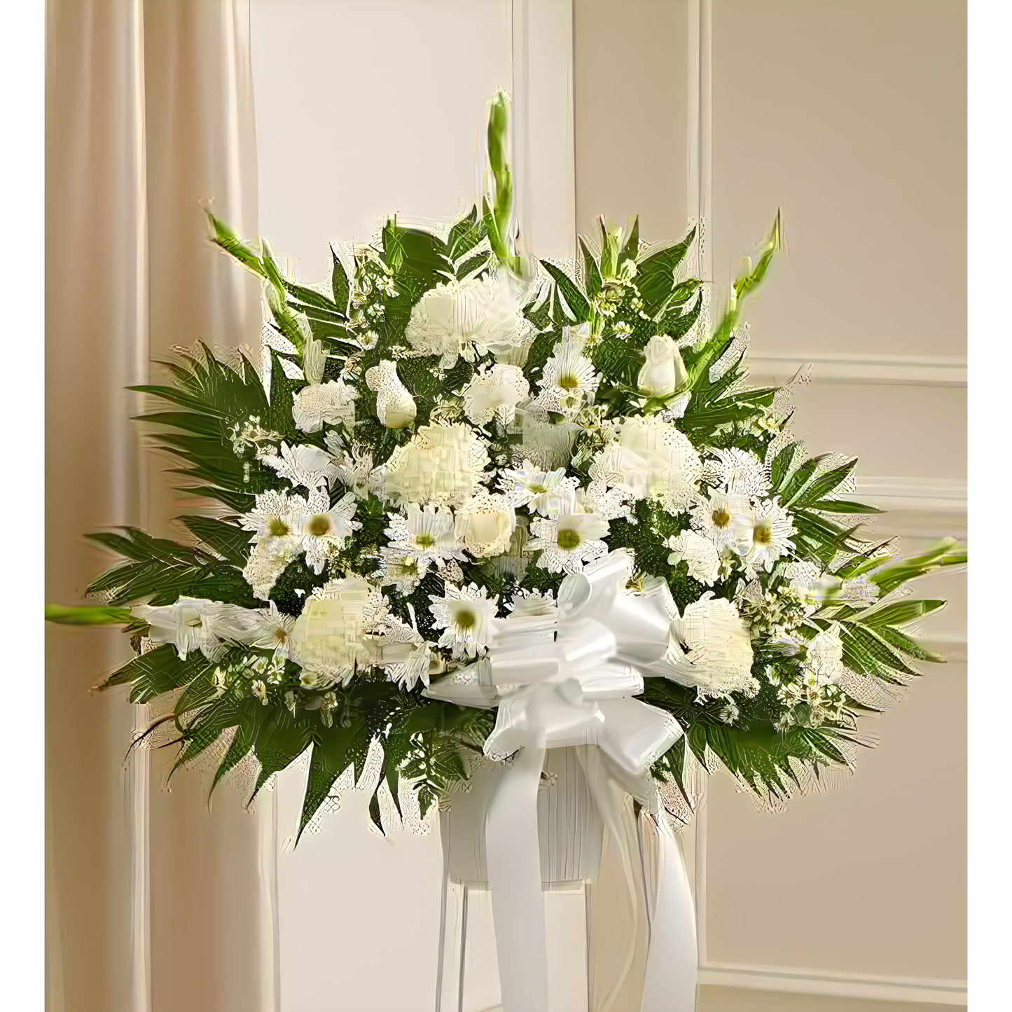 NYC Flower Delivery - Heartfelt Sympathies White Standing Basket - Funeral > For the Service