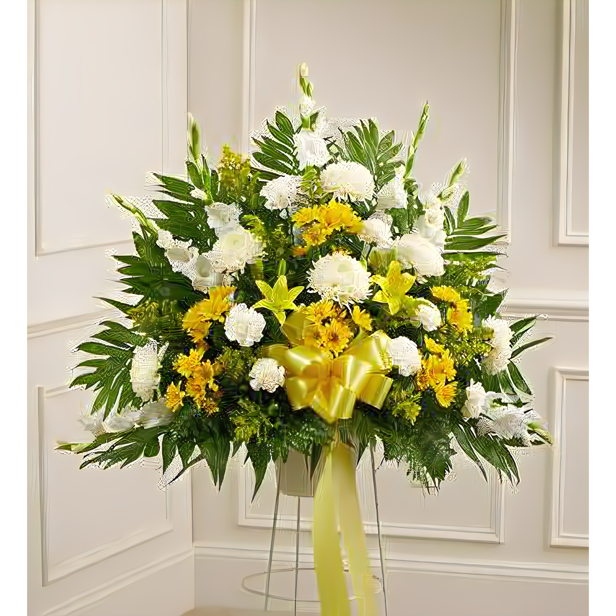 NYC Flower Delivery - Heartfelt Sympathies Yellow Standing Basket - Funeral > For the Service