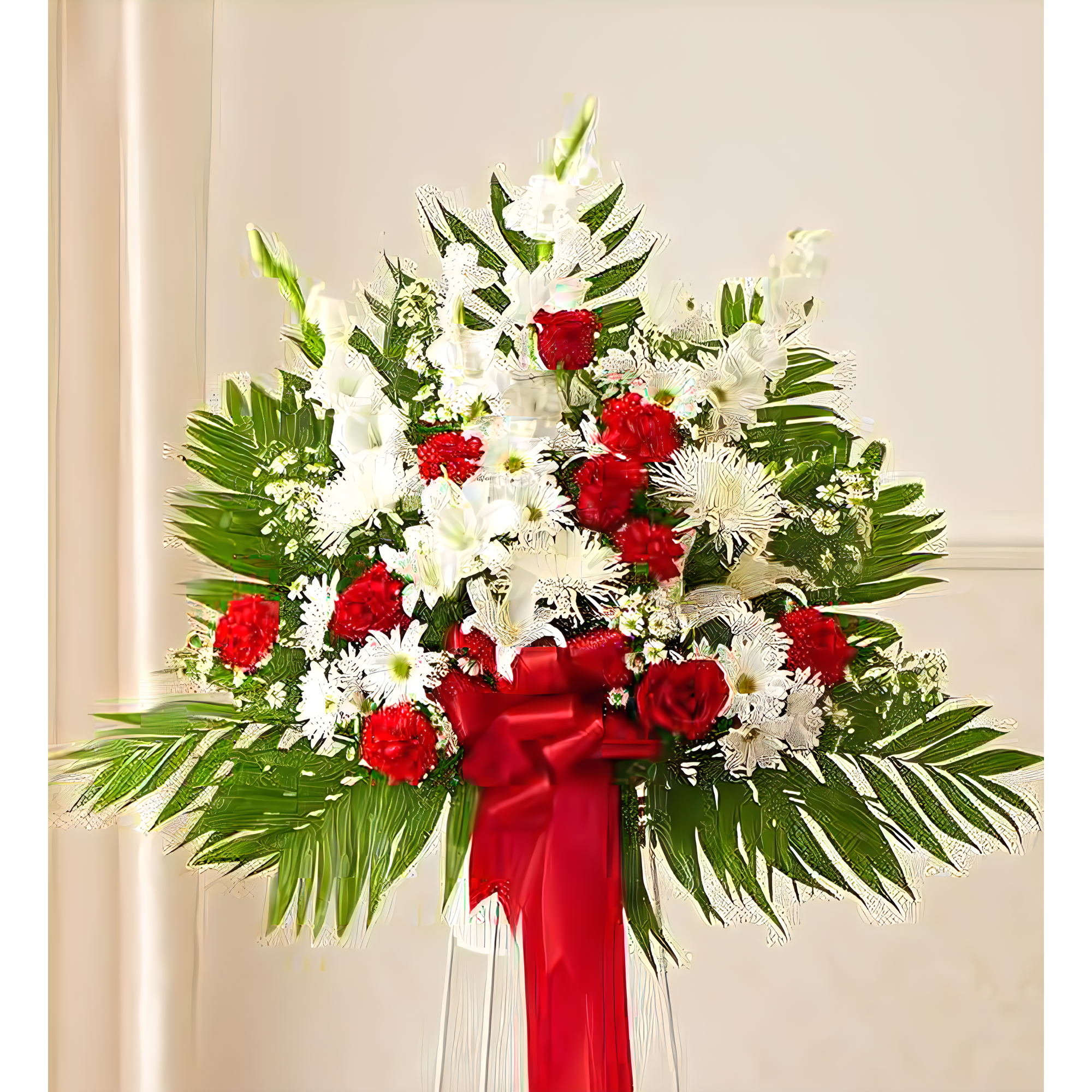 NYC Flower Delivery - Heartfelt Sympathies Red & White Standing Basket - Funeral > For the Service
