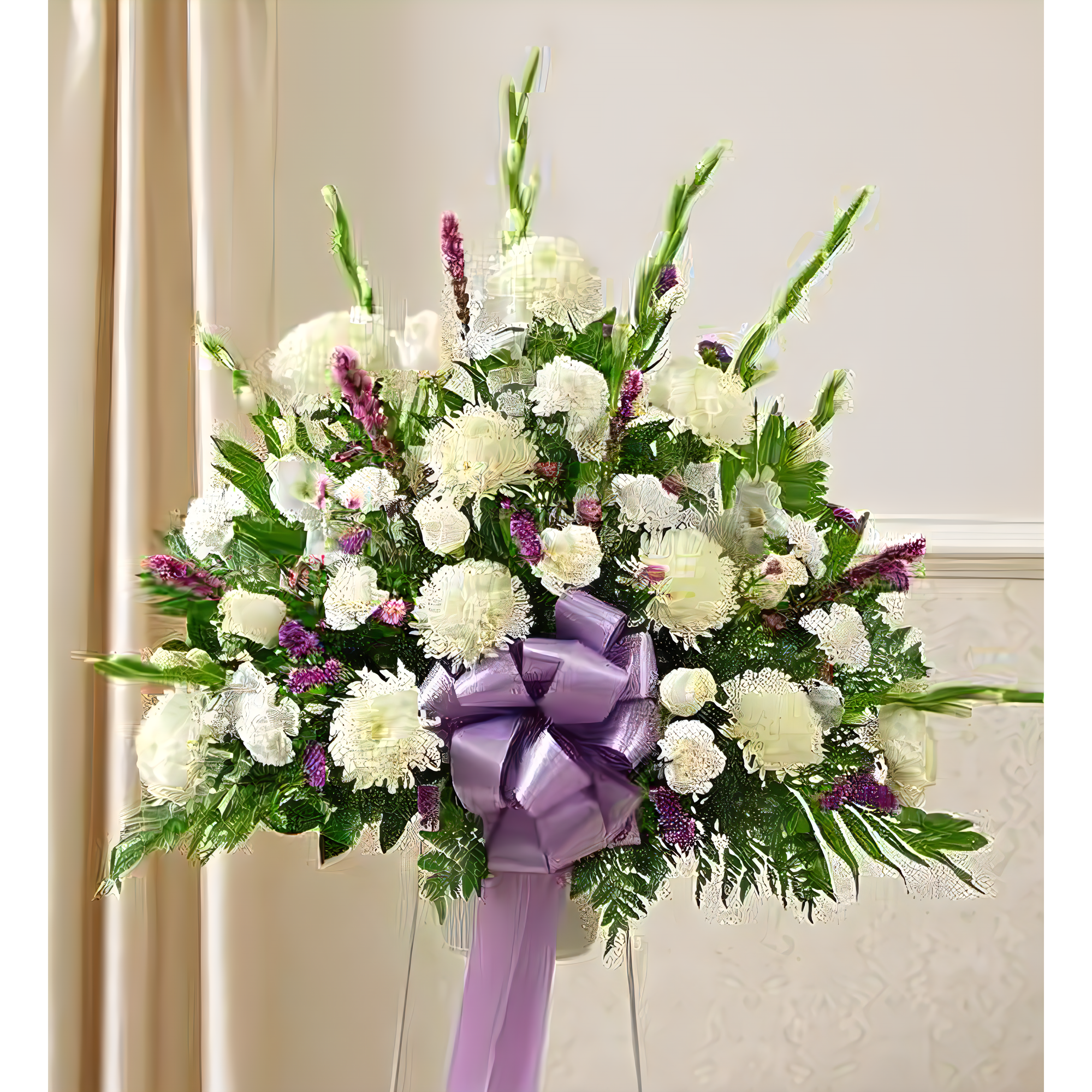 NYC Flower Delivery - Heartfelt Sympathies Lavender Standing Basket - Funeral > For the Service