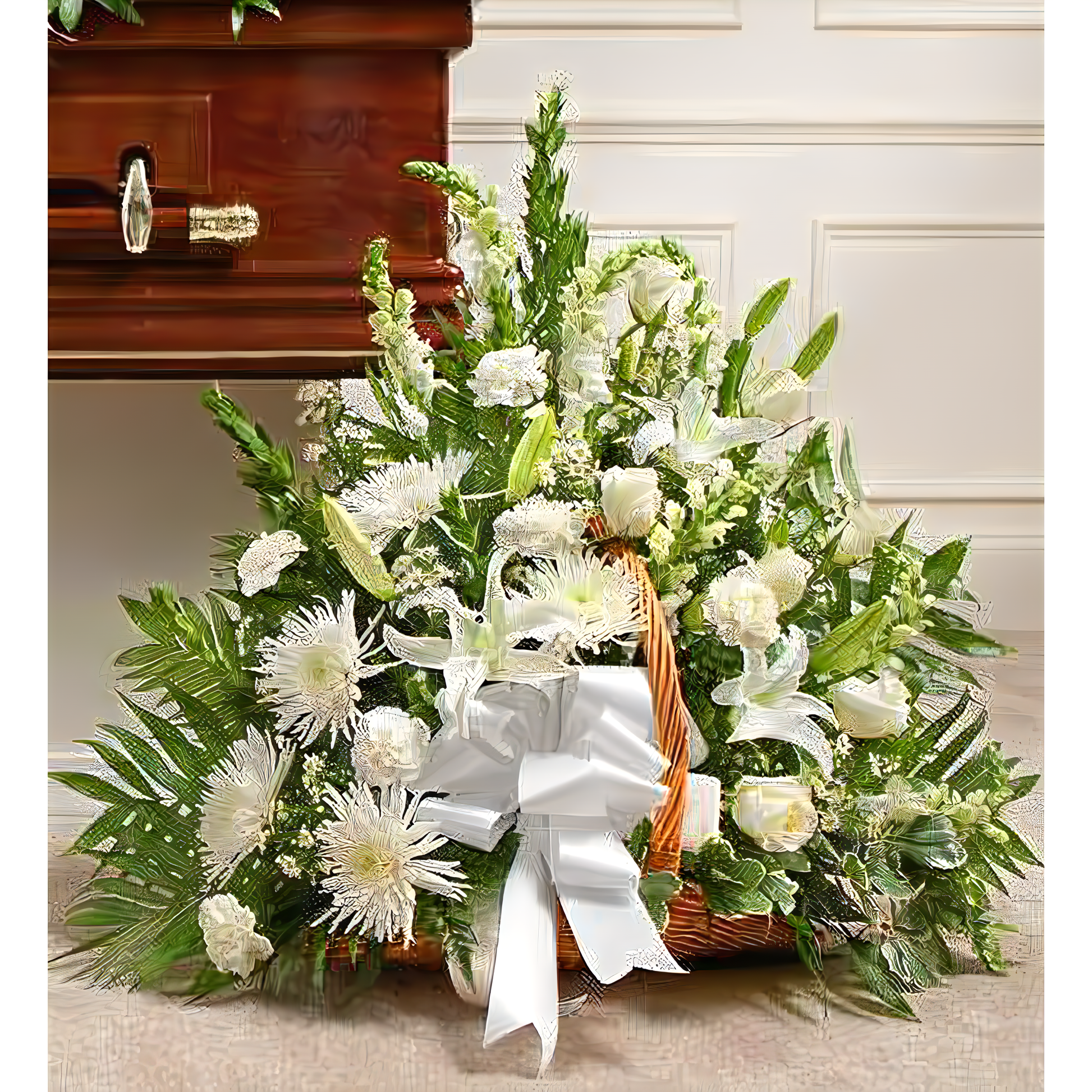 NYC Flower Delivery - Thoughts and Prayers Fireside Basket - White - Funeral > For the Service