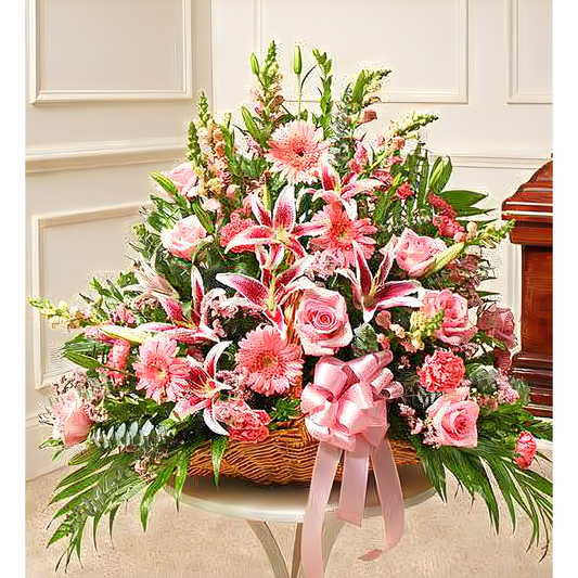 NYC Flower Delivery - Thoughts and Prayers Fireside Basket - Pink - Funeral > For the Service