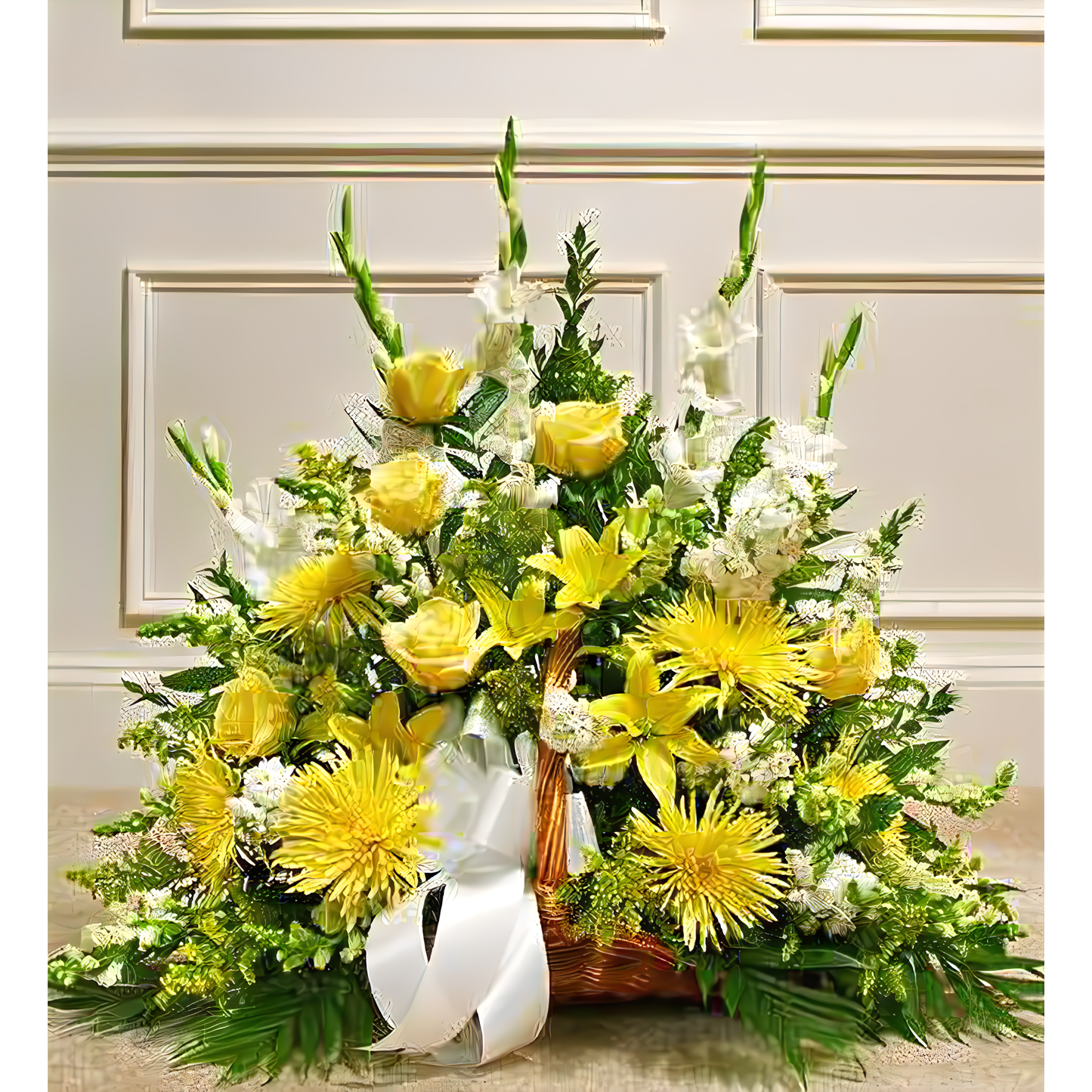 NYC Flower Delivery - Thoughts and Prayers Fireside Basket - Yellow - Funeral > For the Service