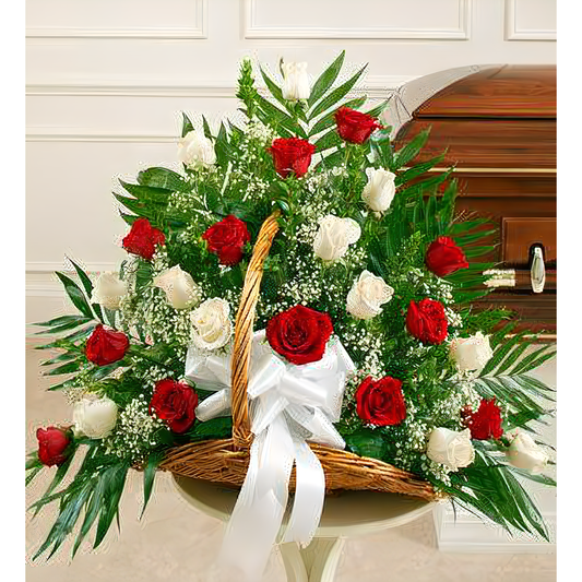 NYC Flower Delivery - Sincerest Sympathies Fireside Basket-Red &amp; White - Funeral > For the Service
