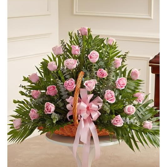 NYC Flower Delivery - Pink Rose Fireside Basket - Funeral > For the Service