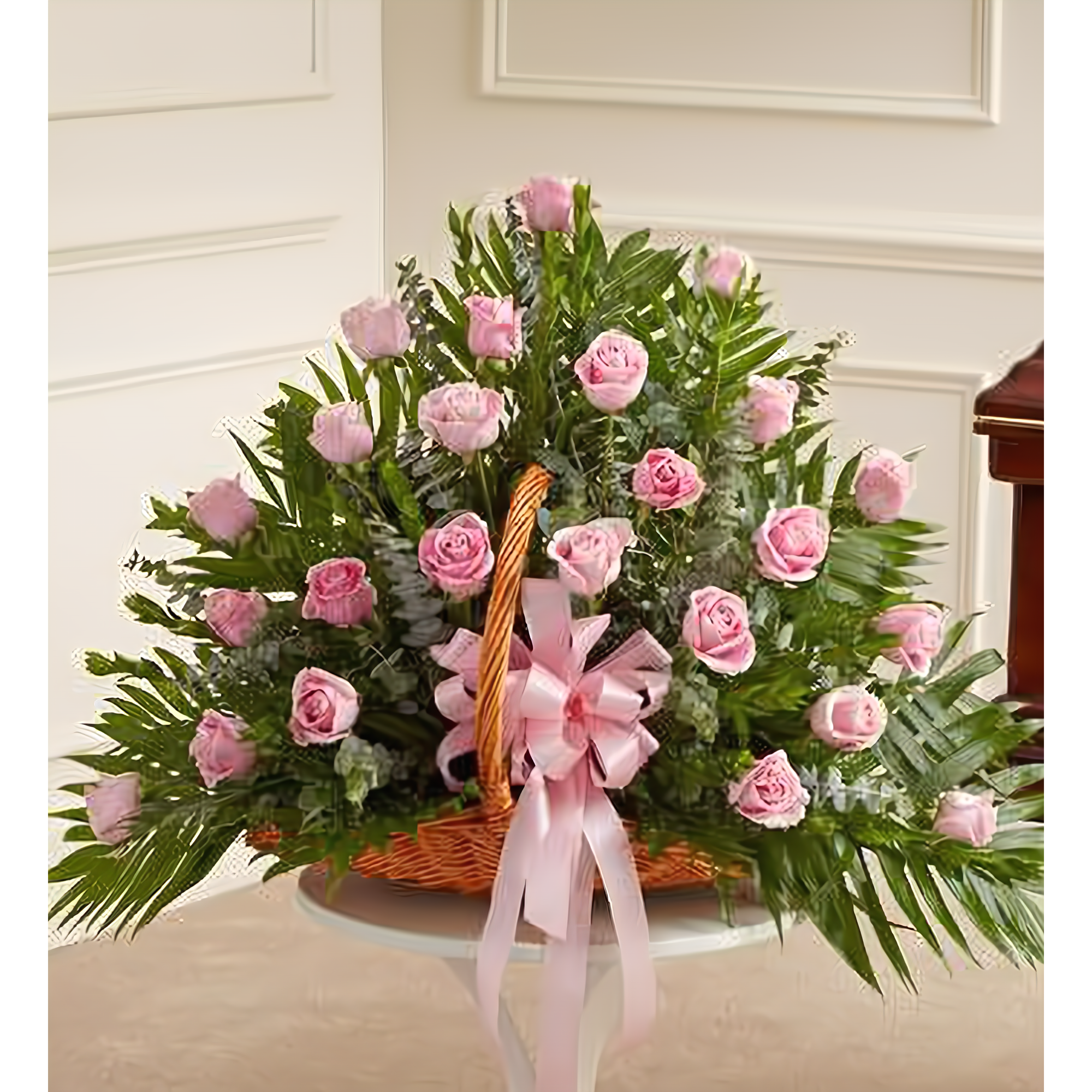 NYC Flower Delivery - Pink Rose Fireside Basket - Funeral > For the Service