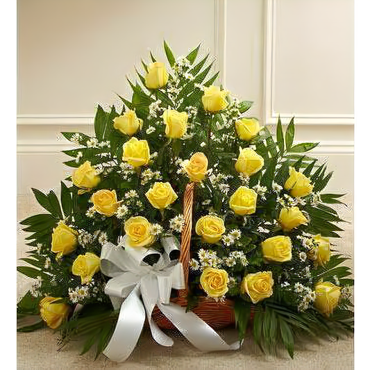 NYC Flower Delivery - Sincerest Sympathies Fireside Basket - Yellow - Funeral > For the Service