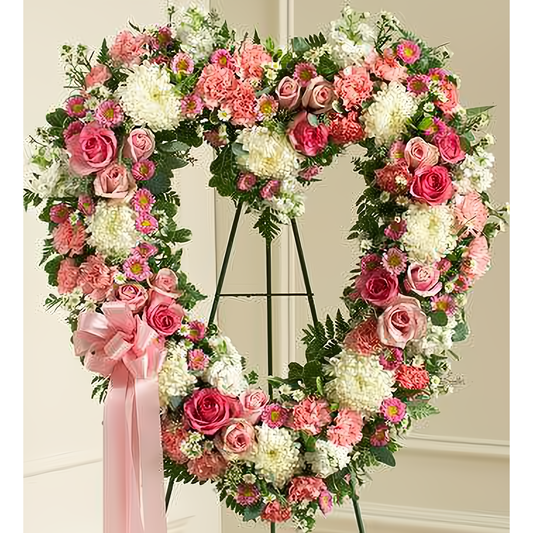 NYC Flower Delivery - Always Remember Pink Floral Heart Tribute - Funeral > Hearts