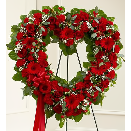 NYC Flower Delivery - Always Remember Red Floral Heart Tribute - Funeral > Hearts