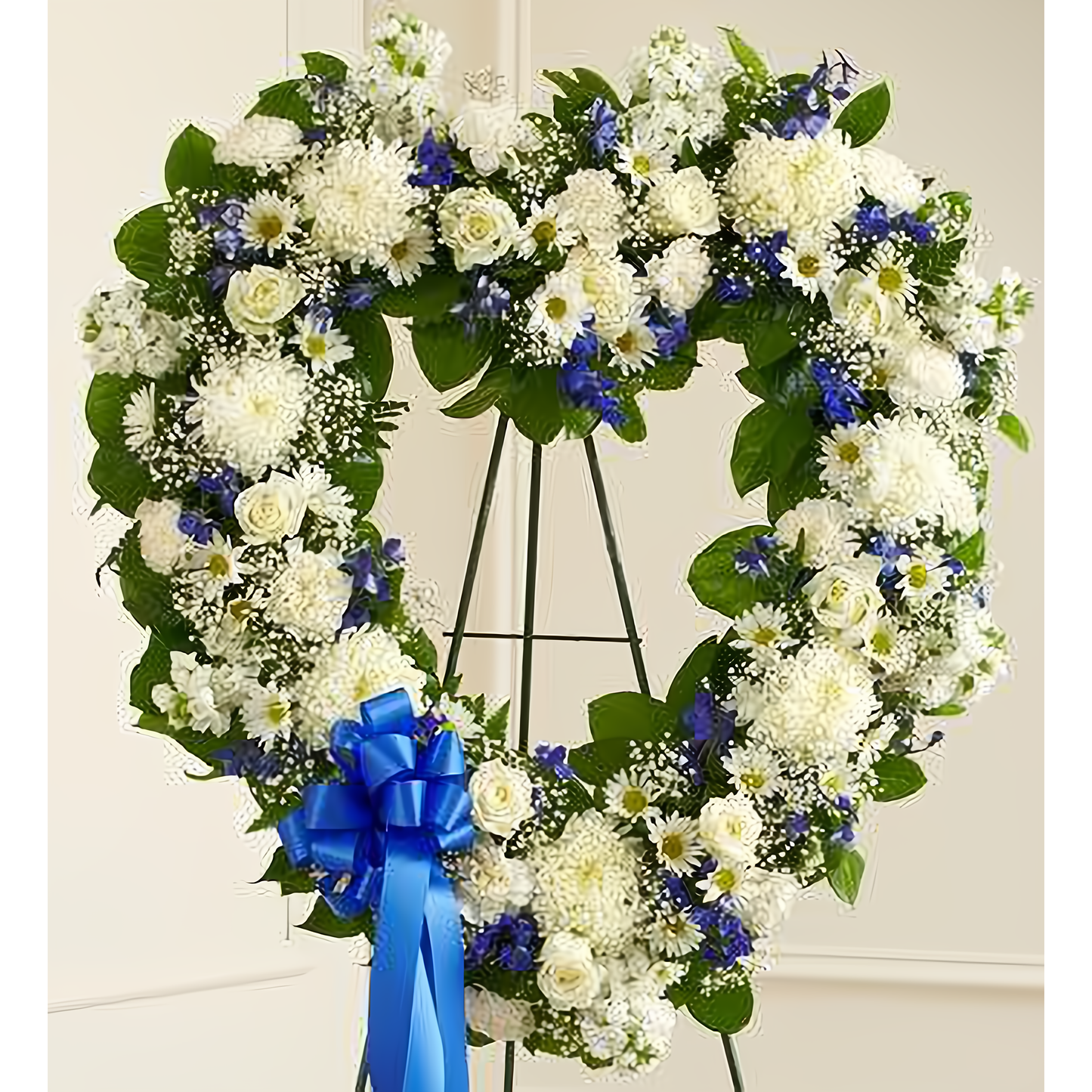 NYC Flower Delivery - Always Remember Blue & White Floral Heart Tribute - Funeral > Hearts