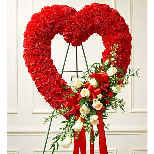 NYC Flower Delivery - Red and White Open Heart with White Roses - Funeral > Hearts