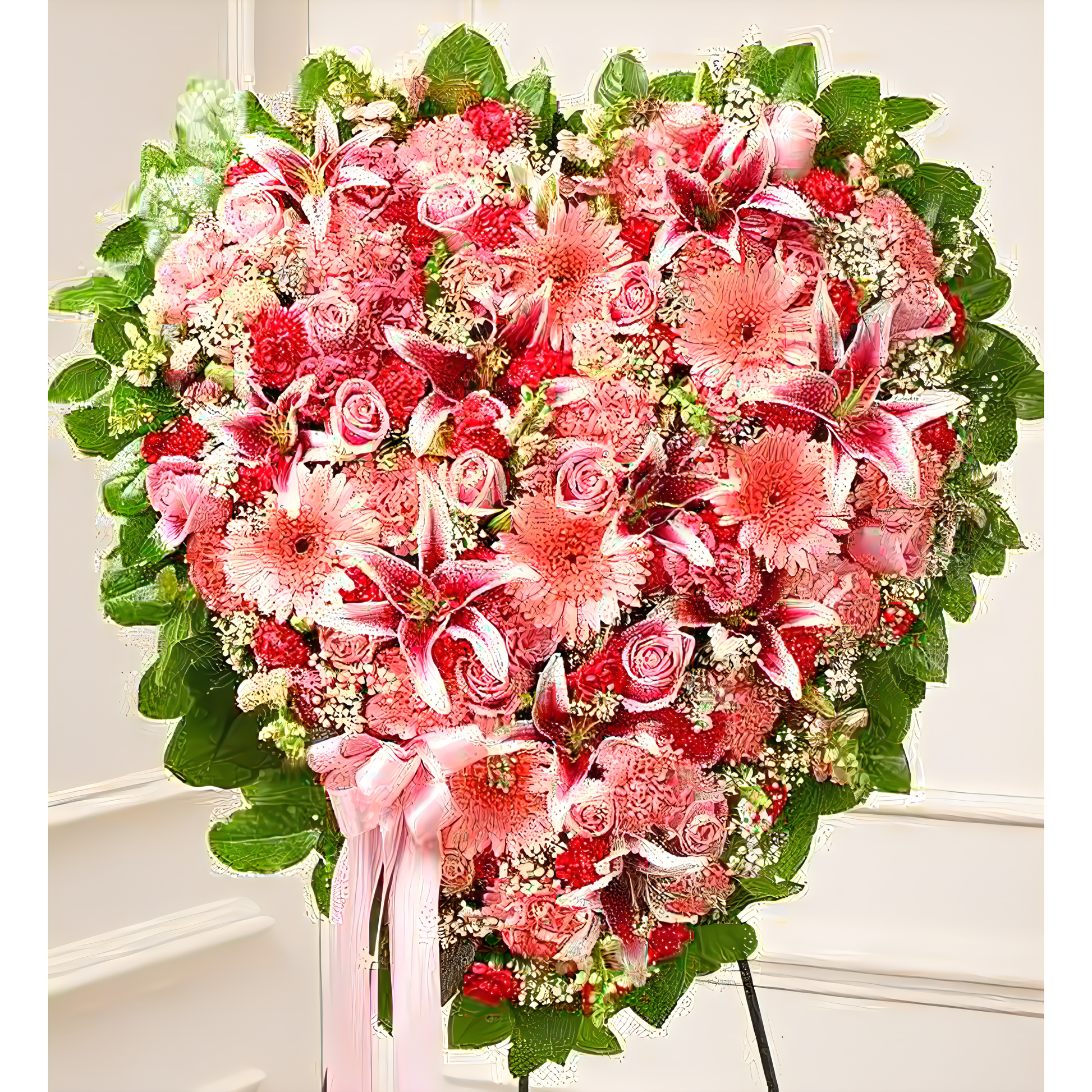 NYC Flower Delivery - Pink Mixed Flower Heart - Funeral > Hearts