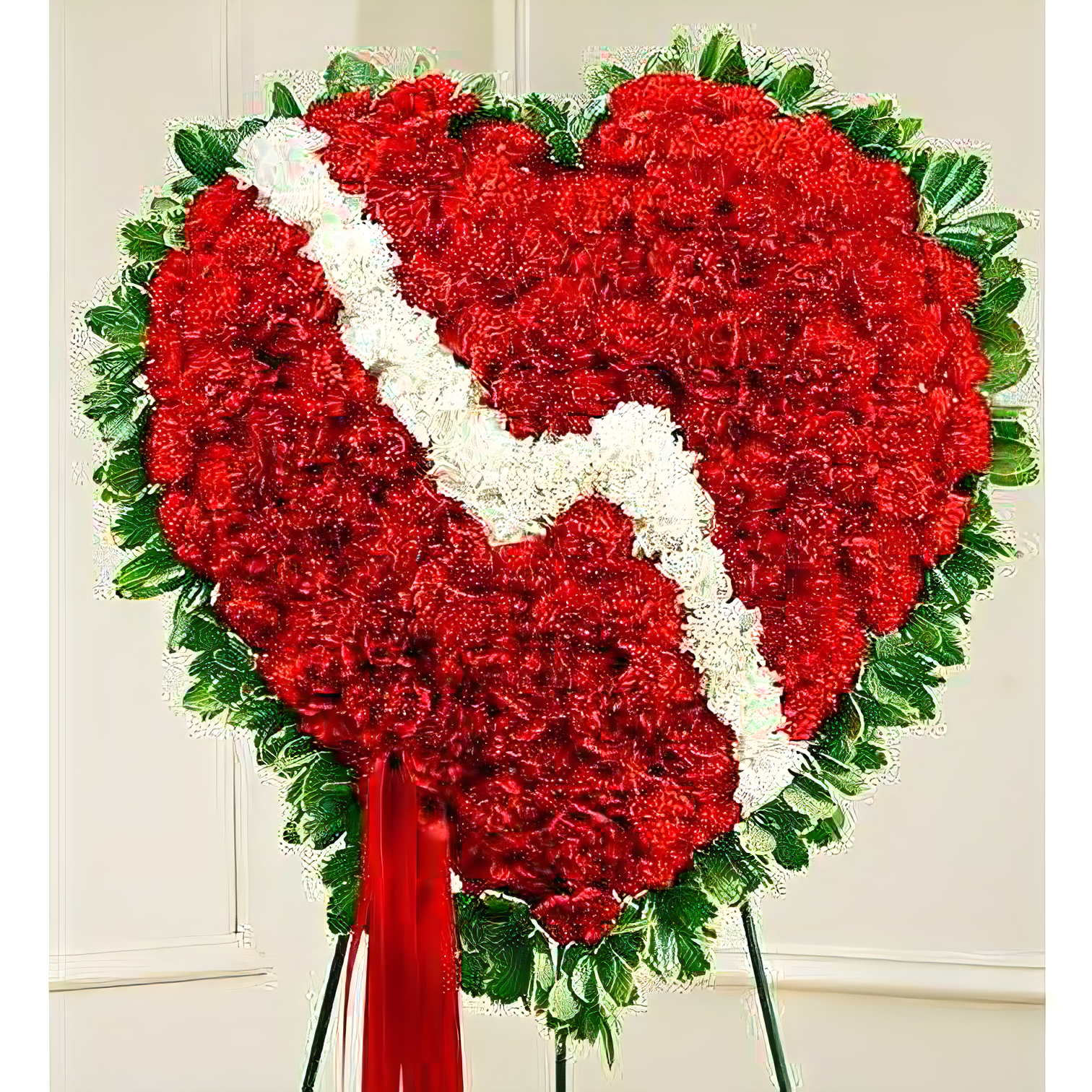 NYC Flower Delivery - Red and White Standing Broken Heart - Funeral > Hearts