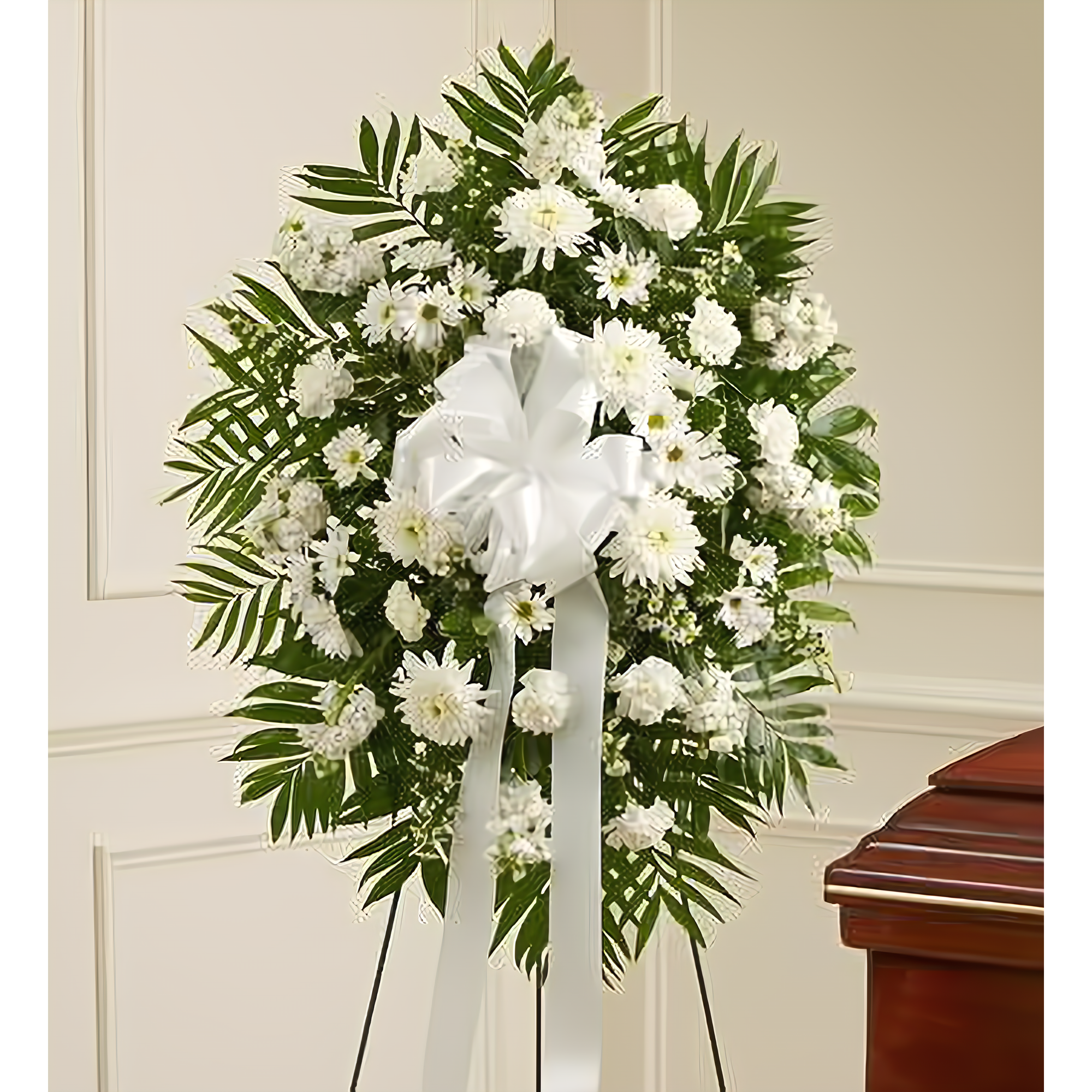 NYC Flower Delivery - Deepest Sympathies White Standing Spray - Funeral > Standing Sprays