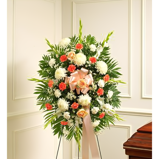 NYC Flower Delivery - Sympathy Standing Spray-Peach/Orange/White - Funeral > Standing Sprays