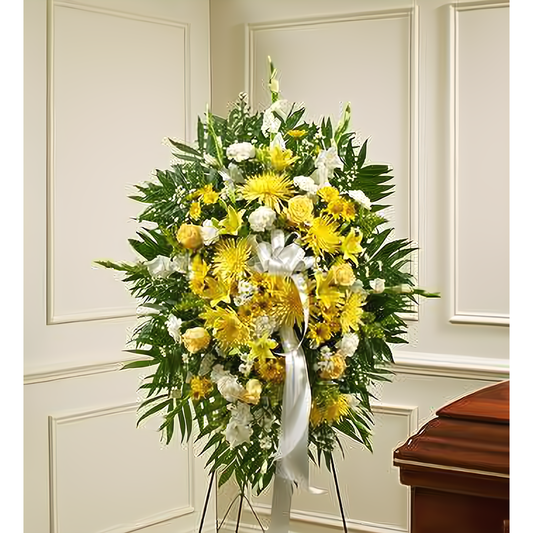 NYC Flower Delivery - Deepest Sympathies Yellow Standing Spray - Funeral > Standing Sprays