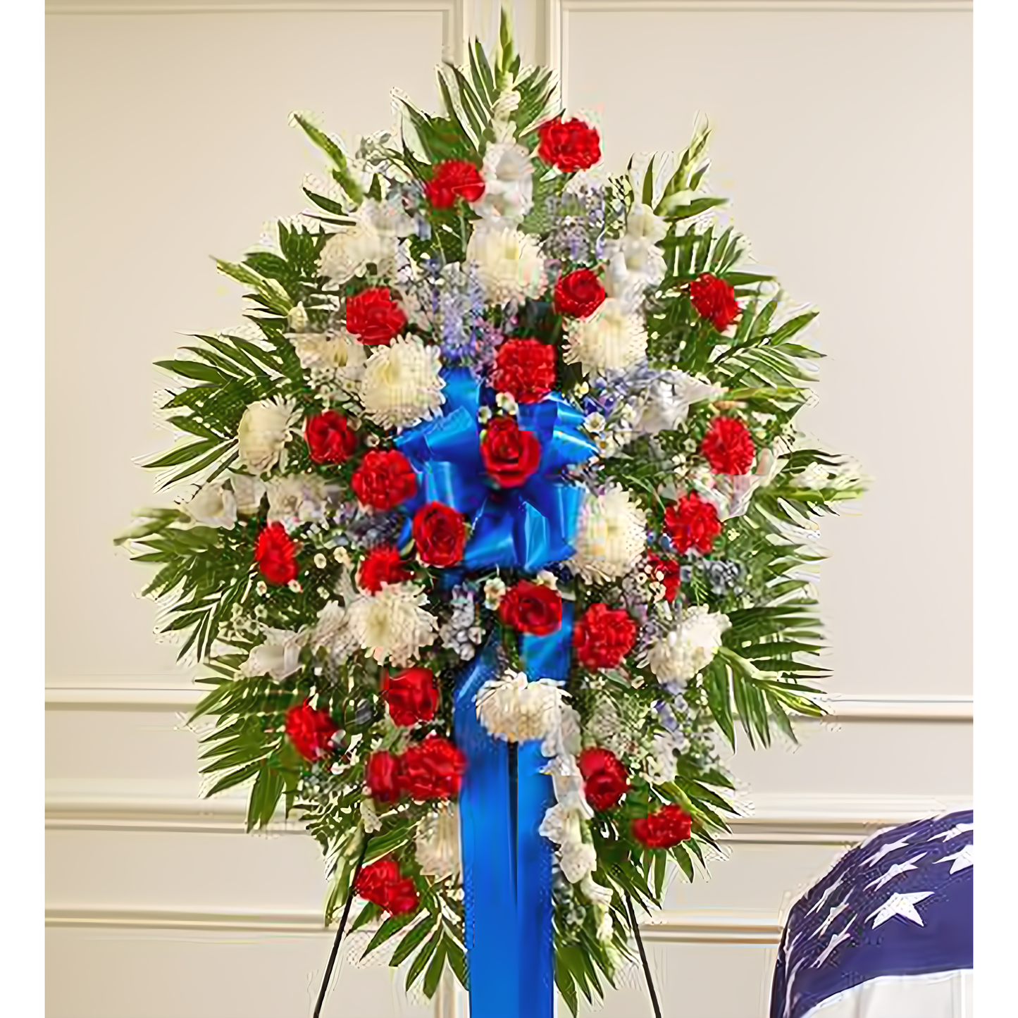 NYC Flower Delivery - Deepest Red, White & Blue Standing Spray - Funeral > Standing Sprays