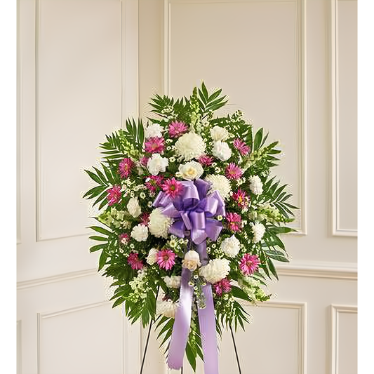 NYC Flower Delivery - Deepest Sympathies Lavender & White Standing Spray - Funeral > Standing Sprays