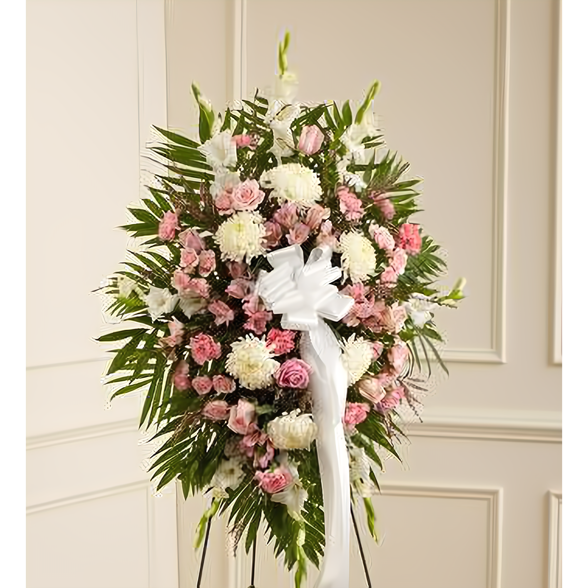 NYC Flower Delivery - Deepest Sympathies Standing Spray-Pink & White - Funeral > Standing Sprays