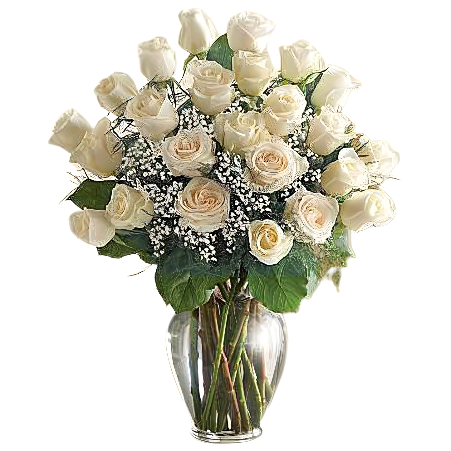 NYC Flower Delivery - Premium Long Stem White Roses for Sympathy - Funeral > Vase Arrangements