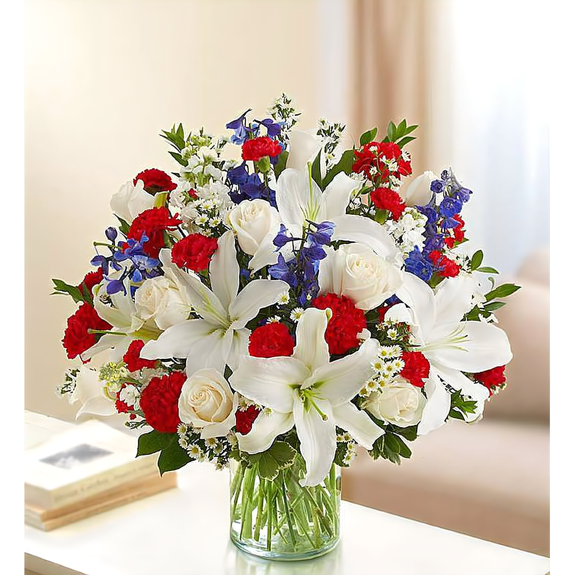 NYC Flower Delivery - Sincerest Sorrow - Red, White and Blue - Funeral > Vase Arrangements