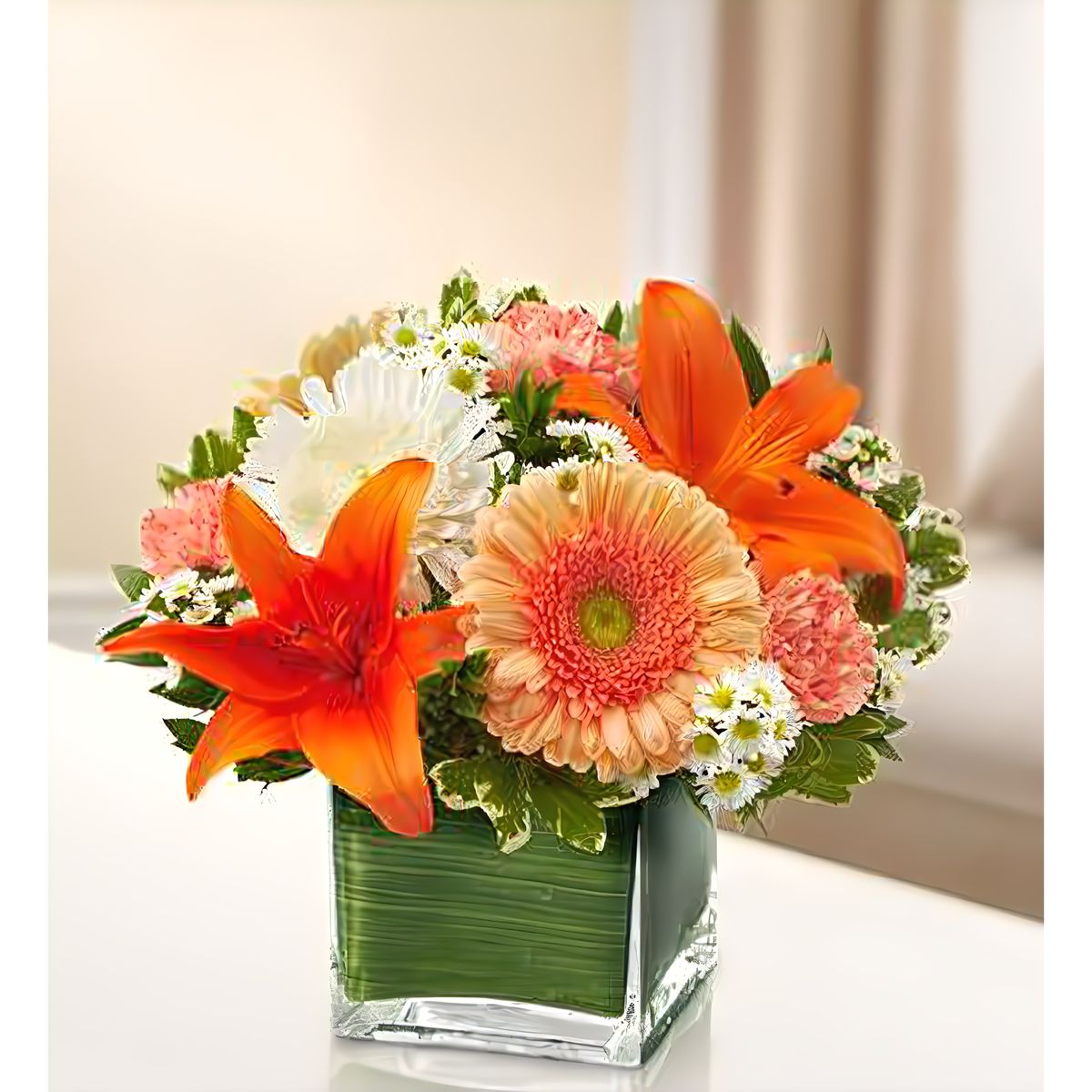 NYC Flower Delivery - Healing Tears - Peach, Orange and White - Funeral &gt; Vase Arrangements