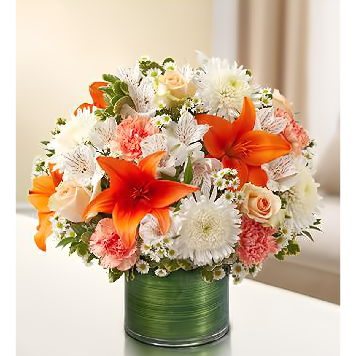 NYC Flower Delivery - Cherished Memories - Peach, Orange and White - Funeral &gt; Vase Arrangements