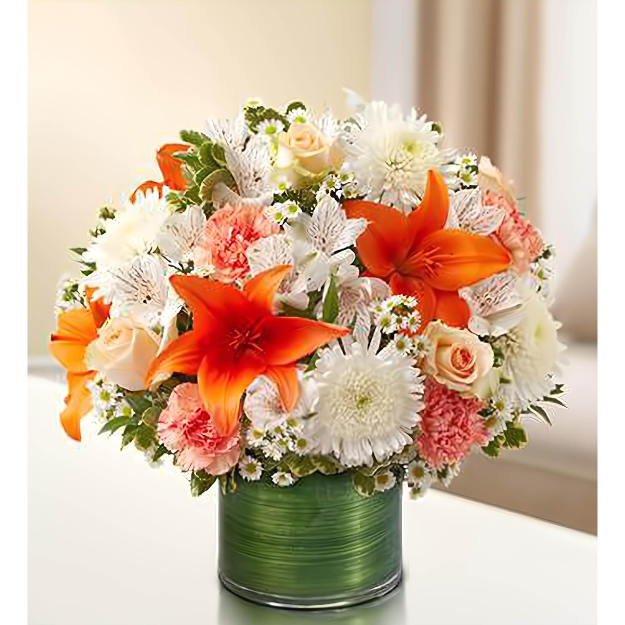 NYC Flower Delivery - Cherished Memories - Peach, Orange and White - Funeral > Vase Arrangements