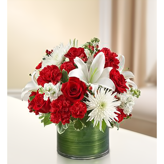 NYC Flower Delivery - Cherished Memories - Red and White - Funeral > Vase Arrangements