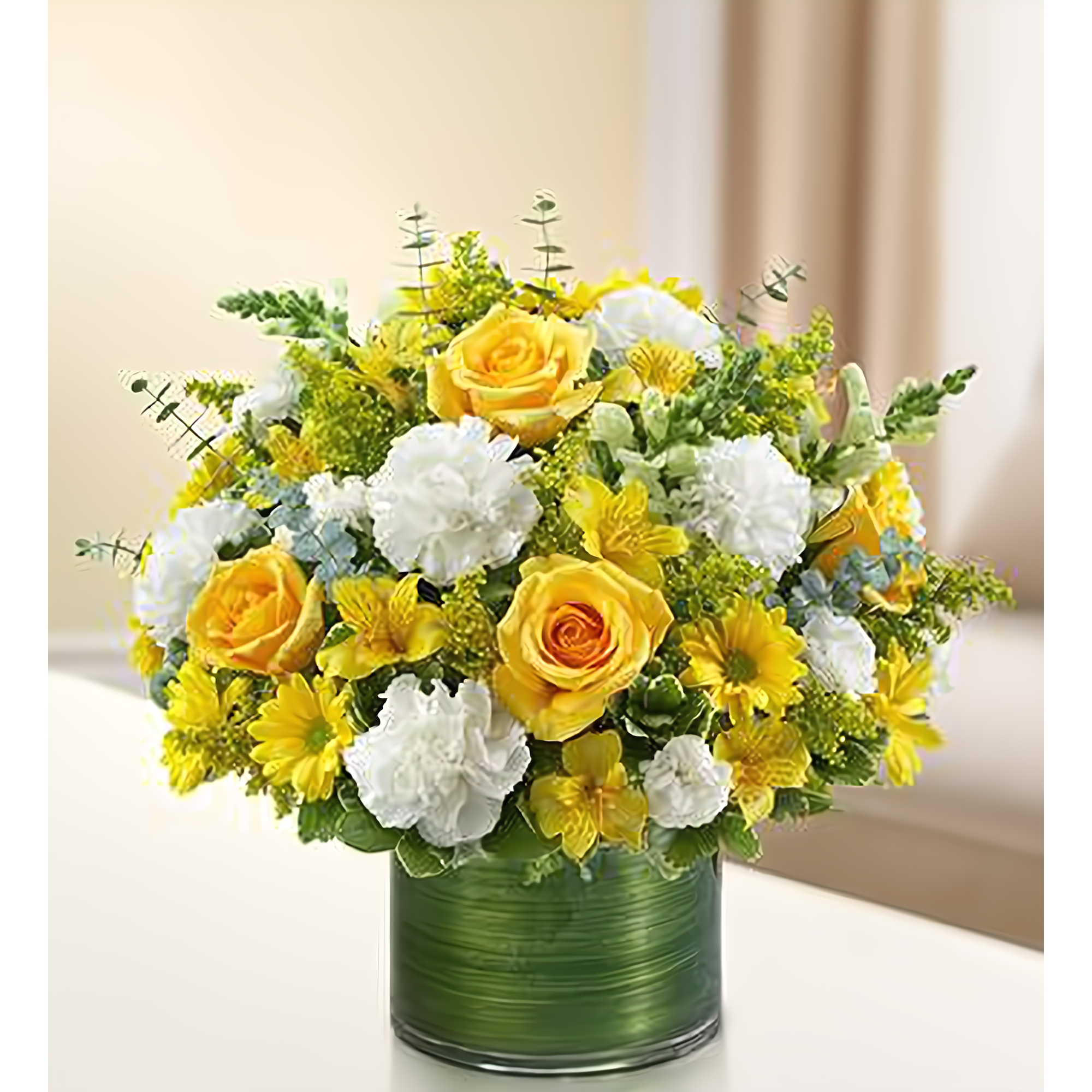 NYC Flower Delivery - Cherished Memories - Yellow and White - Funeral > Vase Arrangements