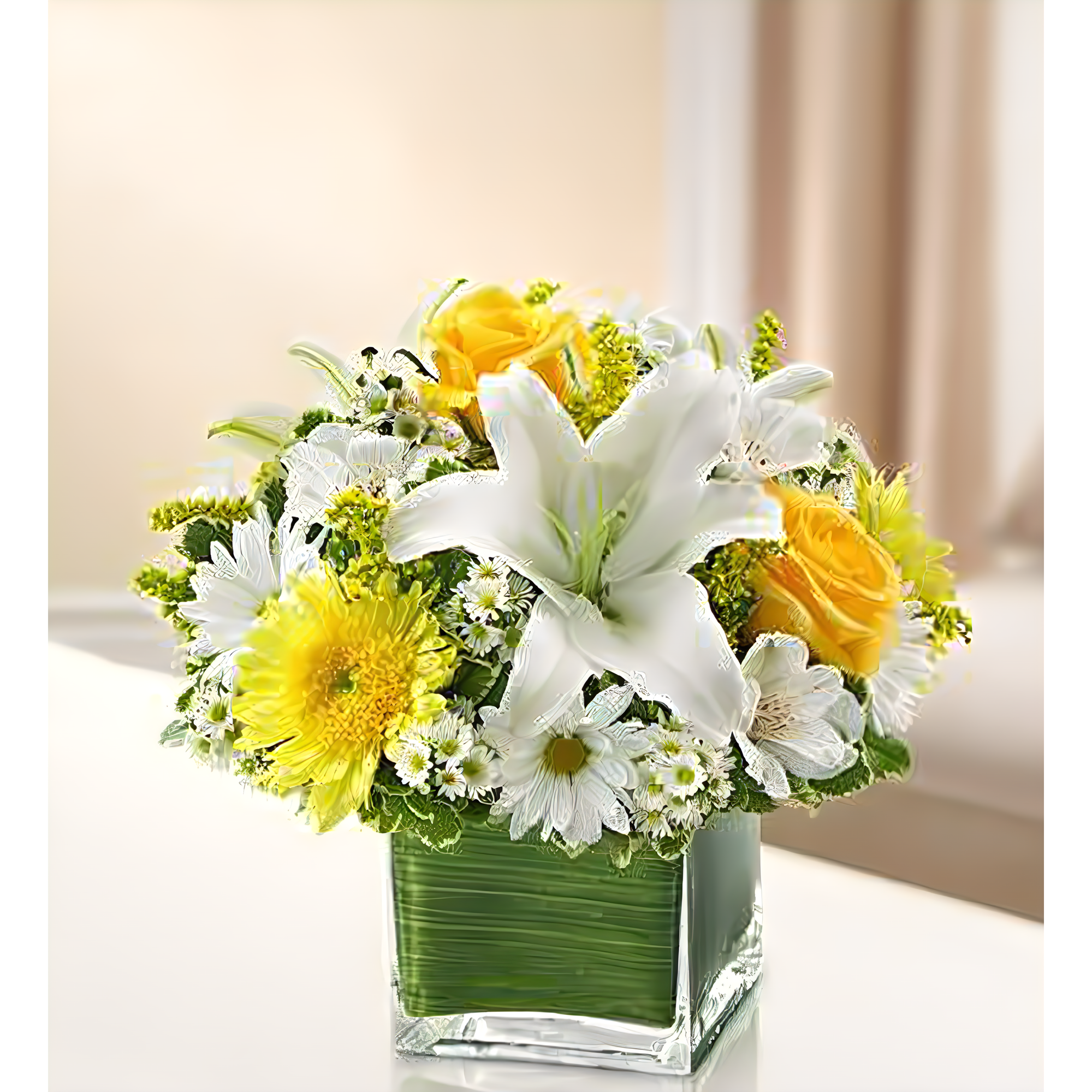 NYC Flower Delivery - Healing Tears - Yellow and White - Funeral > Vase Arrangements