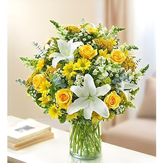 NYC Flower Delivery - Sincerest Sorrow - Yellow and White - Funeral > Vase Arrangements