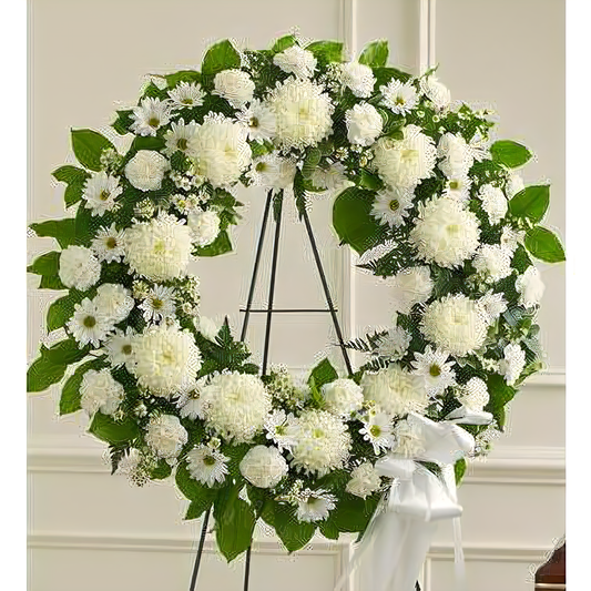 NYC Flower Delivery - Serene Blessings White Standing Wreath - Funeral > Wreaths