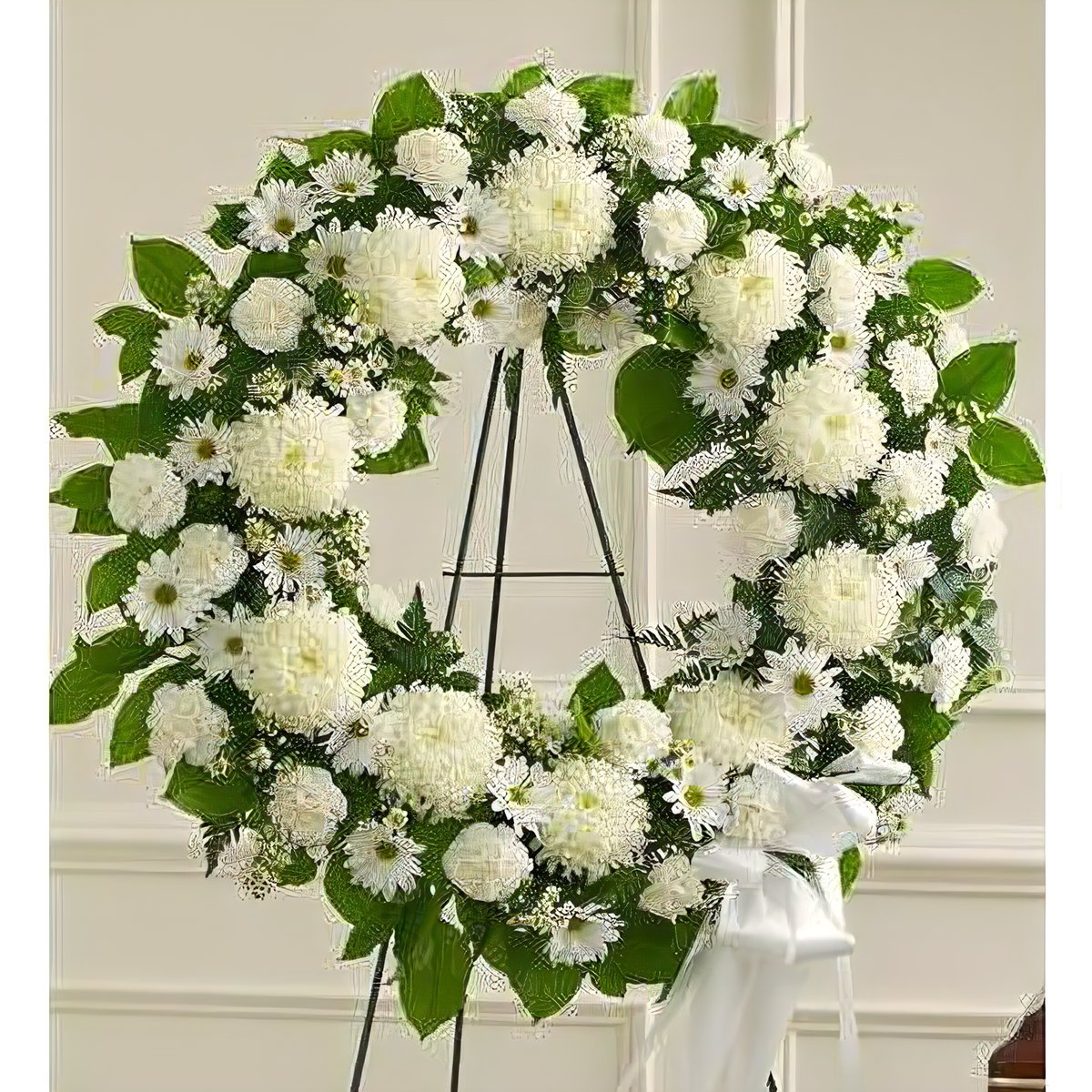 NYC Flower Delivery - Serene Blessings White Standing Wreath - Funeral &gt; Wreaths