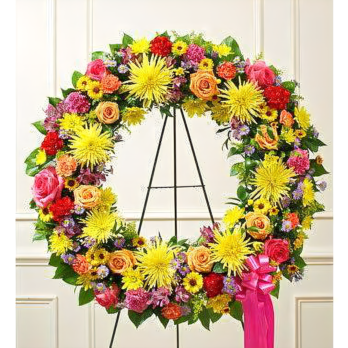 NYC Flower Delivery - Serene Blessings Bright Standing Wreath - Funeral &gt; Wreaths
